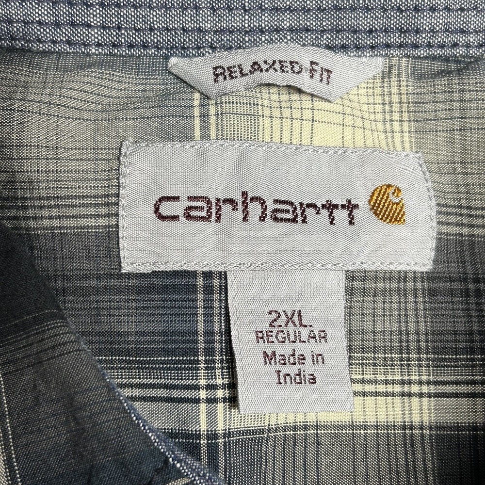 Carhartt Pearl Snap Shirt Mens 2XL XXL Blue Plaid Relaxed Fit Western Work EUC - Picture 8 of 14